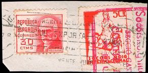 Briefmarken: España - Guerra Civil - Viñetas - Allepuz o 1227 +.. - Fragmento ”5 cts. Socors Roig” + marca